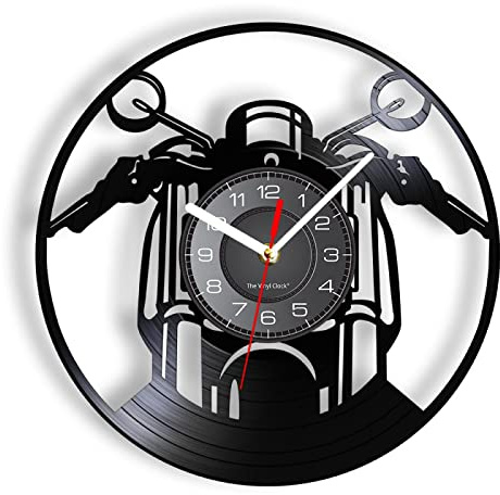 OTKU 30cm Orologio Parete Orologio da parete con disco in vinile per motocicletta, orologio da parete con paletta per autoveicoli, realizzato in vero disco in vinile, vivido arredamento da appendere
