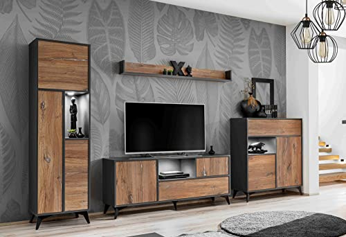 Komodee Wohnwand TV Orvieto Eiche/Anthrazit 350x187x40 cm