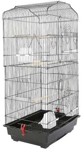 MUL-BOUTIQUE Vogelkäfig für Voliere Mit Futterhäuschen - Tragbarer Metalldraht-Käfig Mit Griff, Schubladenplatte, Trennwand für Papageien (Schwarz, 46 x 36 x 92 cm)