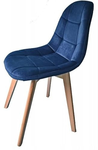 BDW - Klädd Stol - Tillverkad av Velour/Sammet - Quiltad - med Ben av Bokträ - med Rundat Ryggstöd och Sits - för Matsal, Kök, Vardagsrum - Modern - Blå - 1 St.