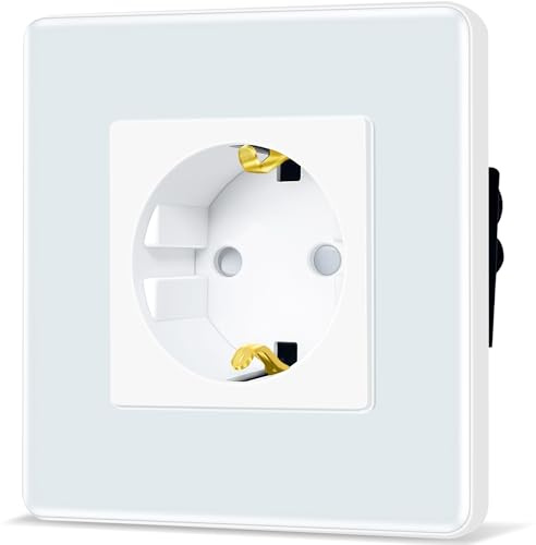 TAWOIA Schuko Steckdose, EU-Standard 1 Fach Unterputz Mit 2,5D Gebogenes Glas Platte, Wandsteckdose Weiß 86 * 86mm