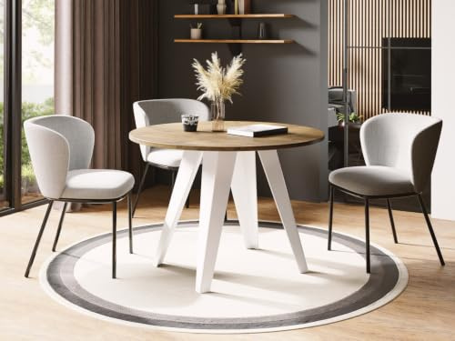 WFL GROUP Esstisch Glory Weiß im Industriestil - Modern, Rund - Ausziehbar von 90 cm bis 130 cm, mit Pulverbeschichteten Metallbeinen, Tisch für Kleine Küche - Lancelot Eiche