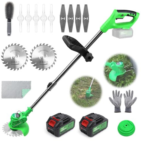 WORKEASE Electric Garden Strimmer and Edger 47-inch Cordless Strimmer, 550W Motor with 2x4.0Ah Batteries/Quick Charger/11 Cutting Strimmer Blades for Garden Trimming