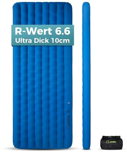 ATEPA ThermAir Pro Isomatte, 6.6 R-Wert, Isolierte Luftmatratze | Aufblasbar, 4 Jahreszeiten, Backpacking, Camping, Wandern, 10 cm dick, 197 × 65 cm, ultraleicht, leise, Pumpsack inklusive