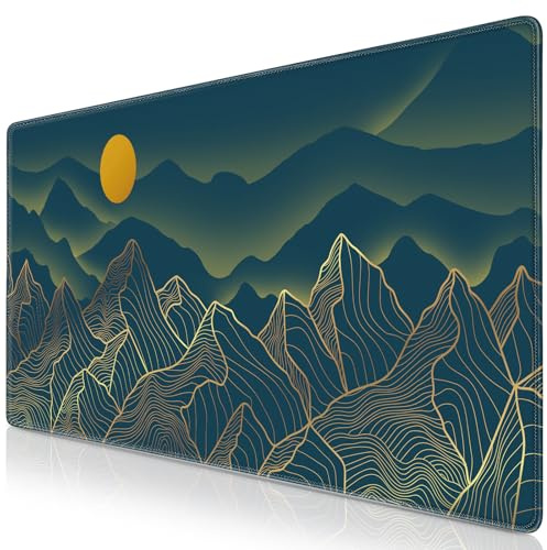 Abetcabe Gaming Mauspad XXL, Mousepad 900 x 400mm, Artistic Berg Mauspad groß Vernähte Kanten WassXerdicht Anti-Rutsch für PC, Laptop Verbessert Präzision und Geschwindigkei