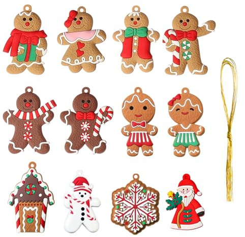 Lebkuchenmann deko 12 Stück Weihnachtsbaumschmuck, lebkuchenmännchen Baumschmuck Weihnachten, Christbaumschmuck Lebkuchen Anhänger Weihnachtsdeko, Für Festliche Home Party Kinder