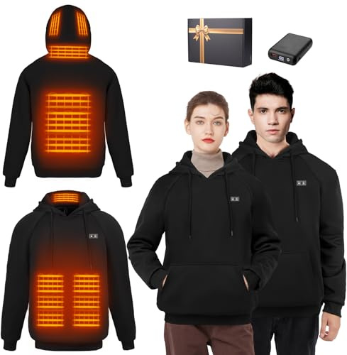 Qdreclod Beheizbarer Hoodie Herren Damen mit 16000 mAh Akku 6 Heizzonen 3-Temperaturstufen Beheizter Kapuzenpullover Elektrische Heizjacke für Camping Wandern Jagd, Sweatshirts