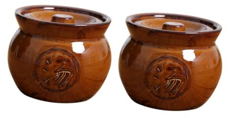 PHENOFICE 2pièces Céramique Soupière Lidded Pot à Ragoût Empilable Terre Cuite Pour Préparation De Soupe à