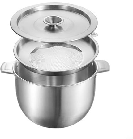 Zilimontt Filtre à huile de soupe en acier inoxydable avec couvercle, pot de filtre à huile domestique, filtre à huile de cuisine, outils de cuisine pour stocker l'huile de friture et la graisse de