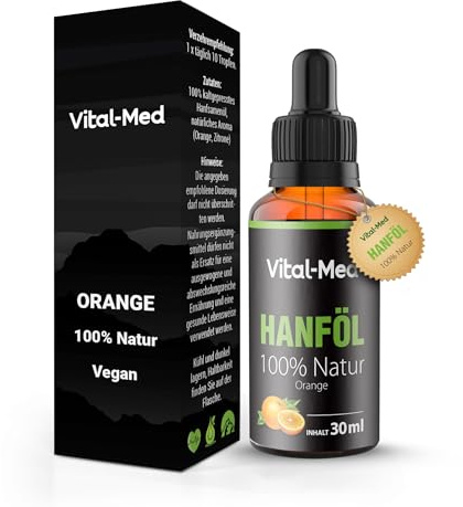 Extra starkes und hochdosiertes Hanföl mit 30ML (750 Tropfen) - Premium Vital Hanfsamenöl - 100% Natur - Hanftropfen mit Omega 3-6-9 (30ML, Orange)