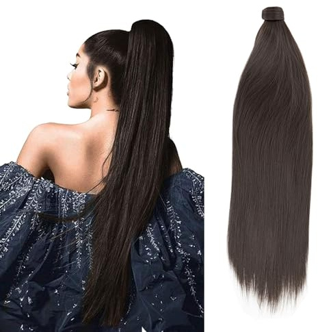 JJstar 70cm Langer Glatter Pferdeschwanz Zopf Haarteil, Synthetische Haarverlängerung für Damen und Mädchen