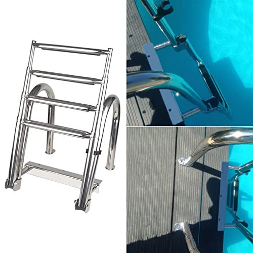 HGJHJJHK WAH Excellent Badeleiter für Pontonboote, teleskopische 4-Stufen-Deck-Poolleiter, klappbare, teleskopierbare Innenbordleitern mit Heckeinstieg und Pedalhandlauf