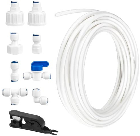 Tubo de Suministro de Agua para Frigorífico de 15 Meter Tubo de Agua para Nevera con Kit de Accesorios de Conector, Pipa de Agua y Accesorios para Sistemas de Ósmosis Inversa,Refrigeradores