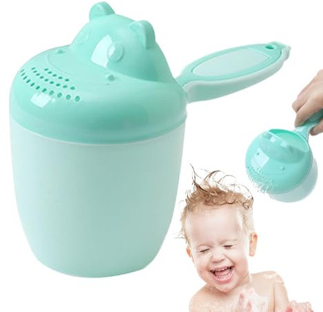 Kustimantu - Vaso de enjuague para bebé, jarra de agua para el baño de los bebés, jarra de dibujos animados espesa, segura para el lavado del cabello y la ducha