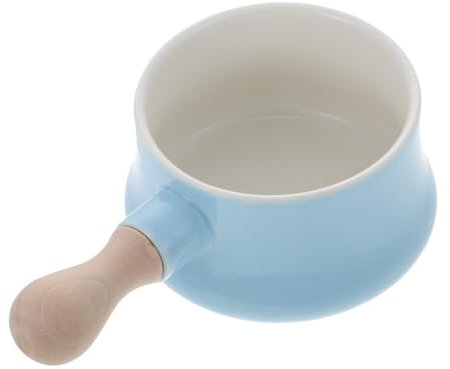 Zerodeko Ceramic Soup Bowl 380ml Blue Bone China with Bamboo Handle