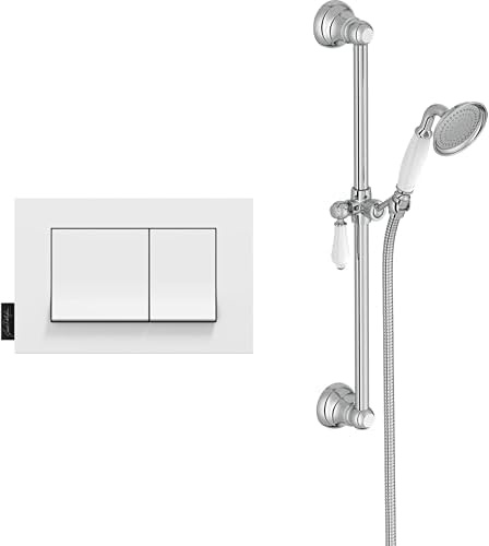 Jacob Delafon, Receveur de Douche Gaspard 120x90 cm Céramique Lisse Bonde à Droite Installation Surélevée + Set de Douche Louise Barre Flexible Douchette Design Rétro Économie d’Eau Finition Chrome