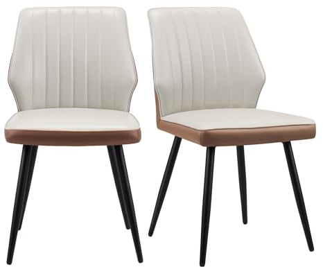 play haha Modern Dining Chairs Set of 2, Faux Leather Upholstered Kitchen Chairs with Curved Backrest, Metal Legs with X-Shaped Support, Adjustable Foot Pads, Dining Room Seating