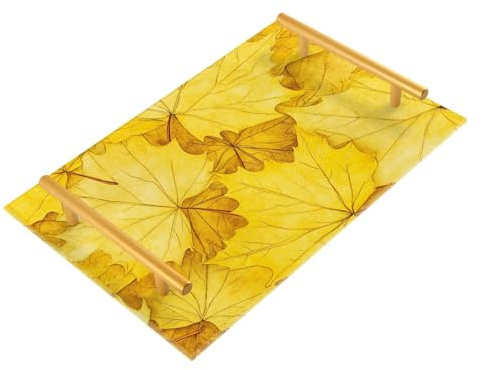 Bandejas decorativas decorativas de hoja de arce amarilla de Canadá con asas para café, joyas, perfumes, para cocina, servir charolas para servir comida