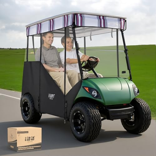 10L0L 3-Sided Track Style Golf Cart Enclosure fit 2 Passenger Yamaha G29, 600D Oxford Cloth Rain Shelter Cover with Aluminum Pre-Drilled Track,3 Sides Roll Up,Waterproof and UV Protection(Colourful)