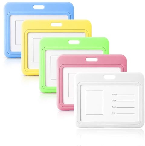 HJZHII 5Pcs Horizontal ID Badge Holder, Double Sided ID Badge Holder