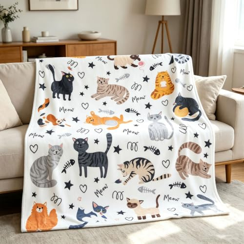 CIUNVXD Rosa Einhorn Kuscheldecke Bagger/Katzemotiv Kinderdecke | Flanell Decke mit Cartoon-Tiere für Jungen und Mädchen Sofadecke Wohnzimmerdecke(130×150cm, Kätzchen)