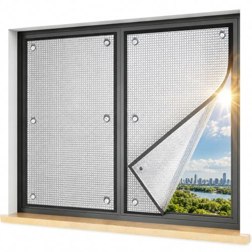 Film Isolation Thermique en Aluminium Réfléchissant pour Fenêtre, Isolant Thermique Fenetre Pare Soleil Fenetre Maison, Protection Solaire Fenetre Ventouse Pare Fenêtre, Véranda，100x120cm