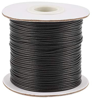 Pandahall 84 metros de hilo de poliéster encerado de 1 mm para joyería DIY, manualidades de macramé, cordón de cuentas con carrete (negro)