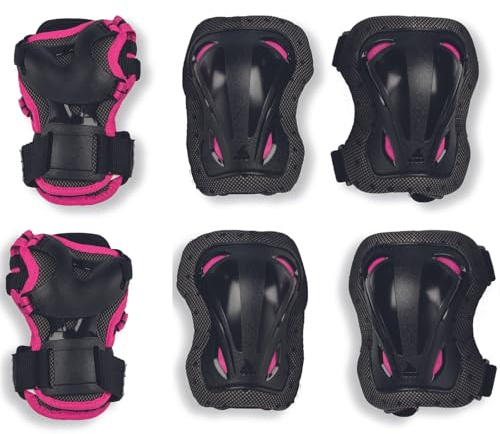Rollerblade SKATE GEAR JUNIOR 3 PACK, Inline-Skate Schonerset - Inliner Protektoren für Ellbogen, Knie und Hand, Kinder Unisex, Schwarz/Rosa
