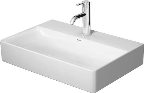 Duravit DuraSquare Waschtisch Compact, 60x40cm, 1 Hahnloch, ohne Überlauf, Unterseite glasiert, 23566000411, Farbe: Weiß
