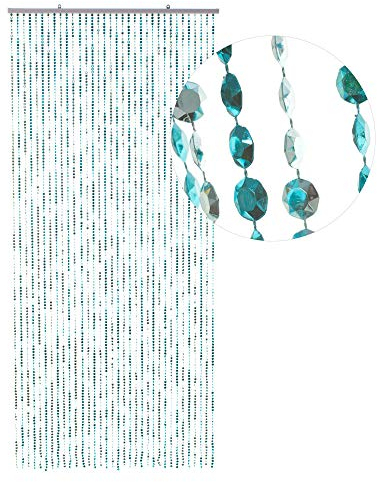 HAB & GUT -DV0358- Türvorhang DIAMANTEN Blue-METALLIC 90x200 Perlenvorhang Pailettenvorhang