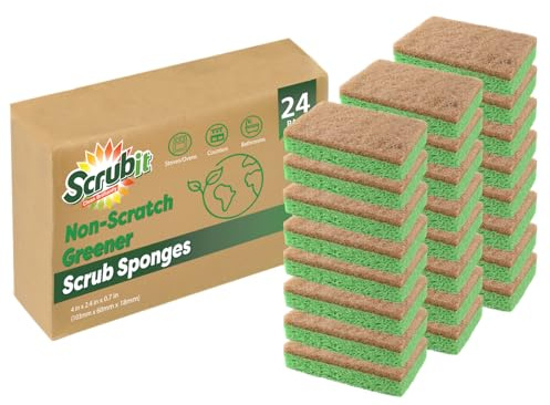 SCRUBIT 24 Pack Natural Sponges - Biodegradable Compostable Cellulose and Coconut Natural Sponges for Dishes, Eco Friendly Non Toxic Kitchen Sponge