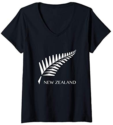 Damen Neuseeland Farn T-Shirt mit V-Ausschnitt