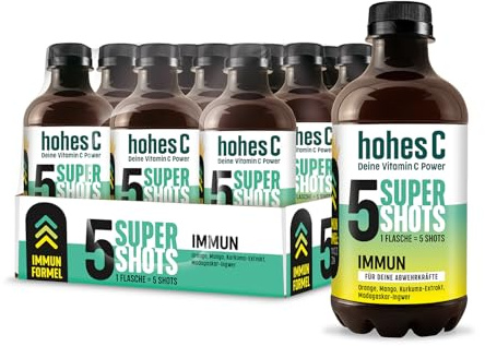 Hohes C Super Shots Immun (12 x 330ml) – Starke Abwehrkräfte mit Orange, Mango, Ingwer, Kurkuma-Extrakt – vegan, ohne Zuckerzusatz & Konservierungsstoffe