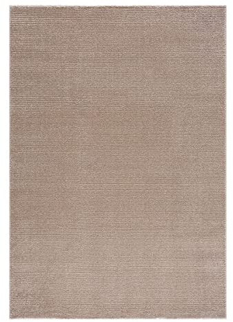 carpet city Teppich Wohnzimmer Modern - Einfarbig, Beige - 140x200 cm - Flachflor-Teppiche Schlafzimmer - Hochtief-Effekt/ 3D-Optik - Streifen-Muster - Wohnzimmerteppiche Kurzflor