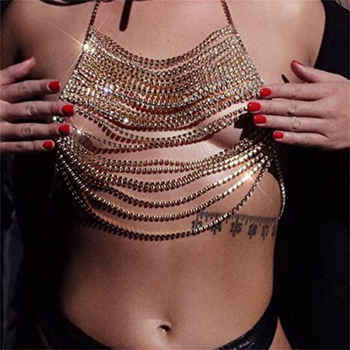 Donna Sexy Catena del Corpo Catena Toracica Strass Frangia Catena del Reggiseno Cristallo Bikini Biancheria Intima (d'Argento)