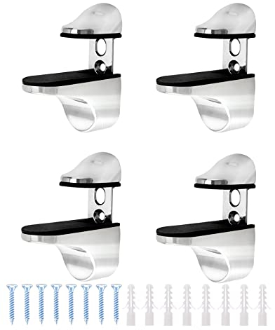 QWORK® 4 Piezas Soporte Estante Cristal Ajustable para Vidrio Grosor 3-20 mm, Soporte Estanteria Pared