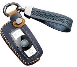 ontto Leder Autoschlüssel Hülle Fernbedienung Cover Passt für BMW E90 E60 E70 E87 3er 5er 6er M3 M5 X1 X5 X6 Z4 Schlüsseletui Schlüsselanhänger Schutzhülle Schlüsselbox 2 Tasten-Blau D