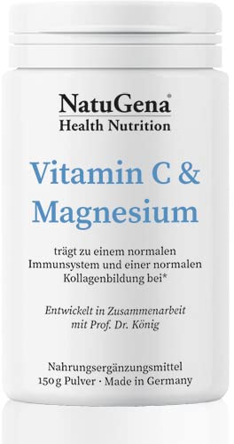 NatuGena Vitamin C & Magnesium, Hochdosiertes Vitamin C, trägt zur Unterstützung eines normalen Immunsystems bei, 150g Pulver (1 Monats Packung)