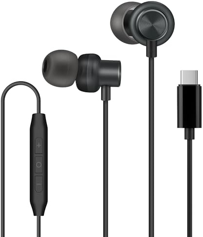 PALOVUE USB C Kopfhörer Earbuds, in-Ear Typ C Magnetische Ohrhörer mit Mikrofon Kompatibel mit Samsung Galaxy S22 S21 Ultra S20 FE 10, Google Pixel 7 6 5, iPhone 15 Series, One Plus 9 8 7, Schwarz