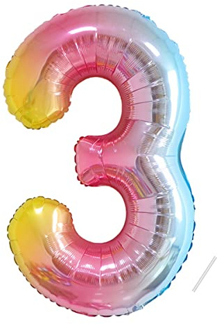 Geburtstag zahlen luftballon 3 jahre | Folienballon 3 XXL Kindergeburtstag Deko Regenbogen Farbverlauf-Riesen Folienballon in 40 - 101cm Geburtstagsdeko - Ballon Zahl Deko zum Geburtstag-Helium