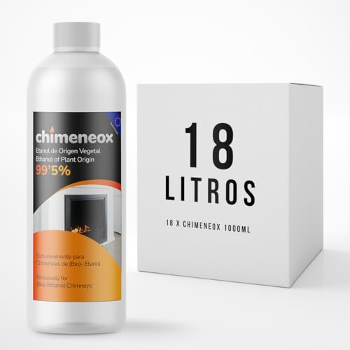 Caja 18 Botellas de 1 litro Bioetanol 99,5% Origen Vegetal para chimeneas