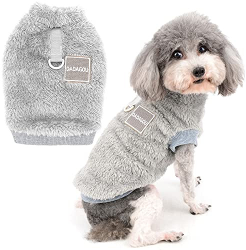 Zunea Pull-Overs en Polaire pour Petits Chiens Manteau d'hiver Chaud Doux et Pelucheux avec Anneau en D pour Harnais et Laisse Chiot Chien/Chat Veste Vetement pour Chihuahua Yorkshire Gris S