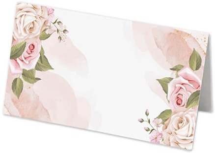 50 Name Place Cards - 8cm by 4cm Place Name Cards for Table Setting, Christmas, Parties, & Wedding Decoration (Pack of 50) (Pink Floral)