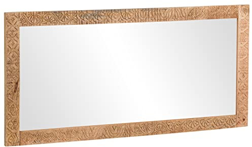 Woodkings Spiegel Mumbai I großer Wandspiegel 150x70 cm I massiver Holz Rahmen mit Schnitzereien I Holzspiegel Horizontal oder Vertikal I Badezimmermöbel Schminkspiegel