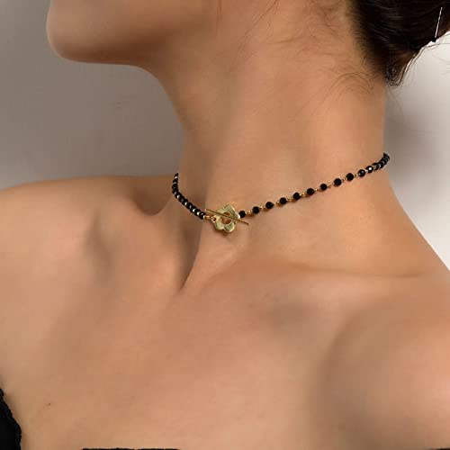 Frauen Kette Schmuck Mode Luxus Schwarz Kristall Glas Perle Kette Choker Halskette für Frauen Blume Lariat Halsband Halskette Schmuck Party Dekorative Accessoires Geschenke
