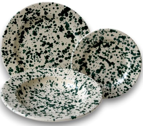 Colì, Servicio de platos de 18 piezas - Plato hondo, servicio de platos 6 personas, servicio de platos coloridos, pintado a mano, dibujo verde ramina, servicio de mesa para 6 personas
