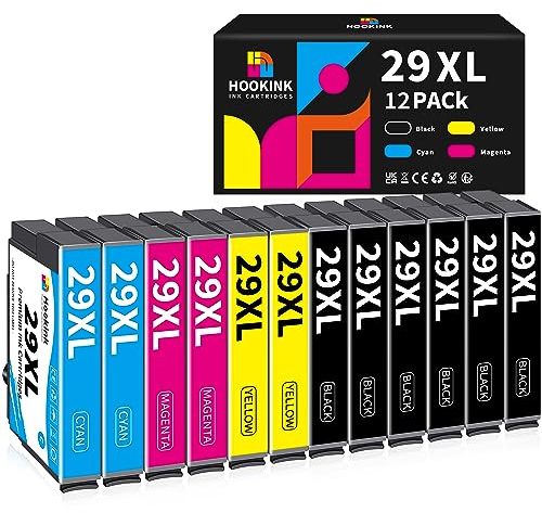 Hookink 29XL Cartouches d'encre Compatible avec Epson 29XL 29 XL Multipack pour XP-342 XP-352 XP-452 XP-332 XP-245 XP-442 XP-255 XP-355 XP-455 XP-247 XP-432 XP-435 XP-335 XP-345 (Lot de 12)