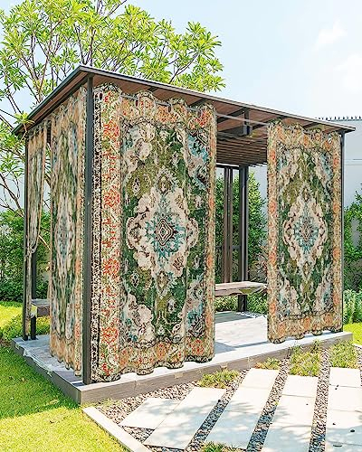 Ombré-Grüne Boho-Outdoor-Vorhänge für Terrasse, wasserdicht, mit Ösen, Sichtschutz, wetterfest, Außenvorhänge für Veranda, Pavillon, Pergola, Cabana, 2 Paneele, 137,2 x 241,3 cm, Vintage, ethnisch,