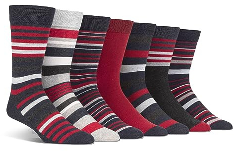 Spairs Men's Socks, Cotton Blend, Bright & Colourful Designs, Stripe & Spotty Designs, Soft, Breathable, Comfortable, Crew Length, Value Multipack of 7 Pairs, Size 7-11 Stripe Denim/Red