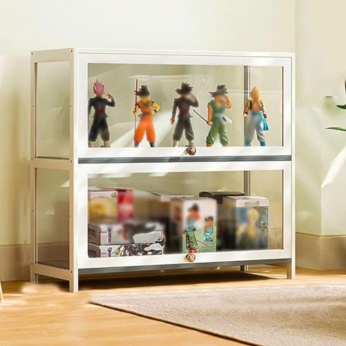Vitrinenschrank Sammlervitrine Standvitrine Modern Durchsichtig Acryl Vitrine Schaukasten Standvitrine Staubdicht für Actionfigur Modell (Farbe : White 2 Shelf, Größe : 70cm)